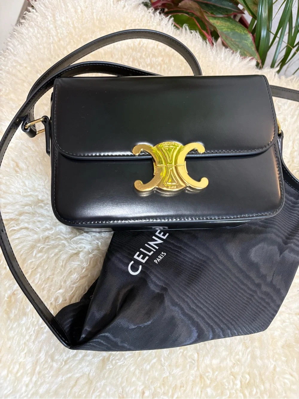 Celine Shiny Calfskin Teen Triomphe Black* Like New Condition